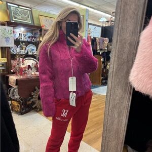 Either new or like new hot pink rabbit fur coat bomber style